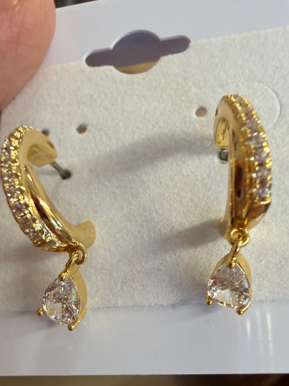 Gold-Tone Crystal Drop Hoop Earrings - Elegant Women Jewelry